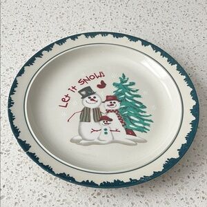 Holiday Snowman Ceramic Dinner Plate - White & Green
